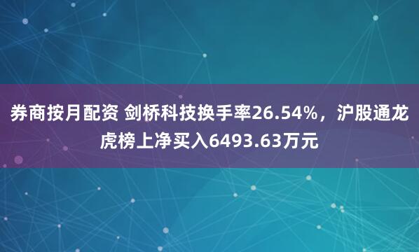 券商按月配资 剑桥科技换手率26.54%，沪股通龙虎榜上净买入6493.63万元